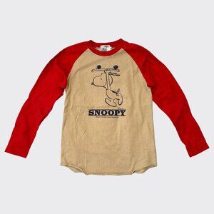 Vintage Y2K Peanuts Snoopy Raglan Shirt Tan Red Japan Market Like New Fits XS/S